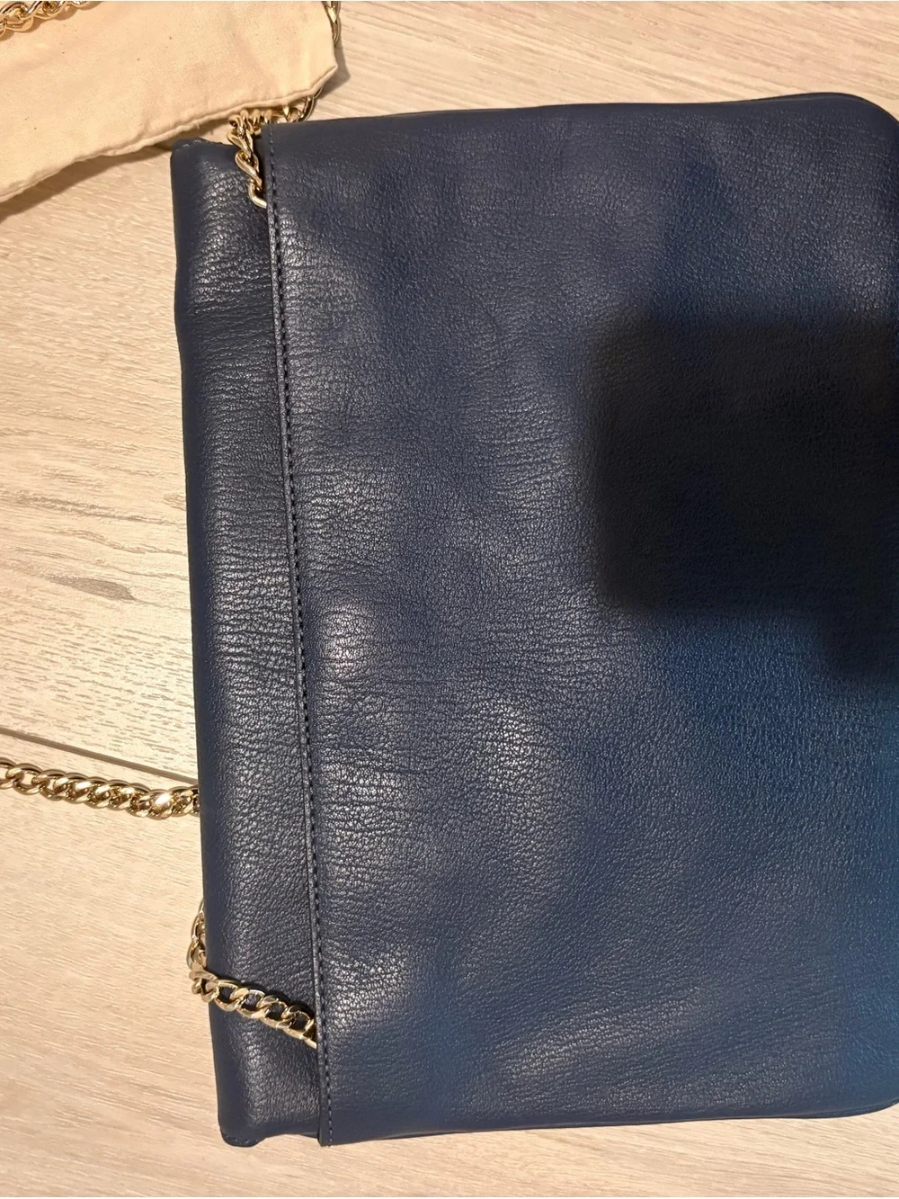 Michael Kors Navy Leather Crossbody with Gold Chain